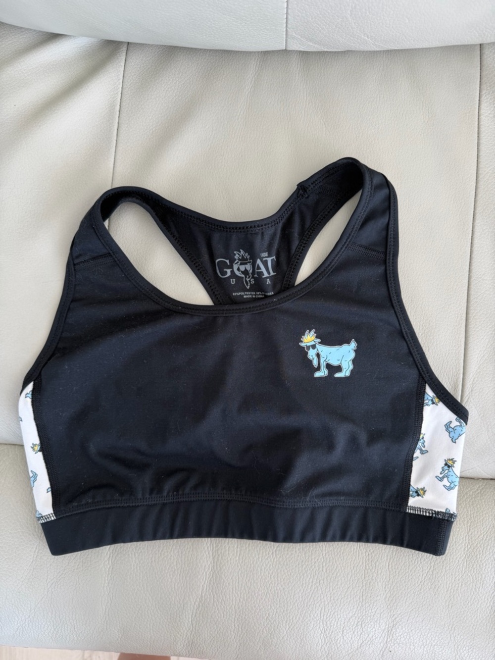 GOAT USA Black Racerback Sports Bra with Blue Goat Logo
